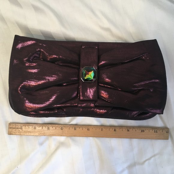 Jeanne Lottie Designer Magenta Satin Fabric Clutch Purse Handbag Chain Jewel - Picture 2 of 12